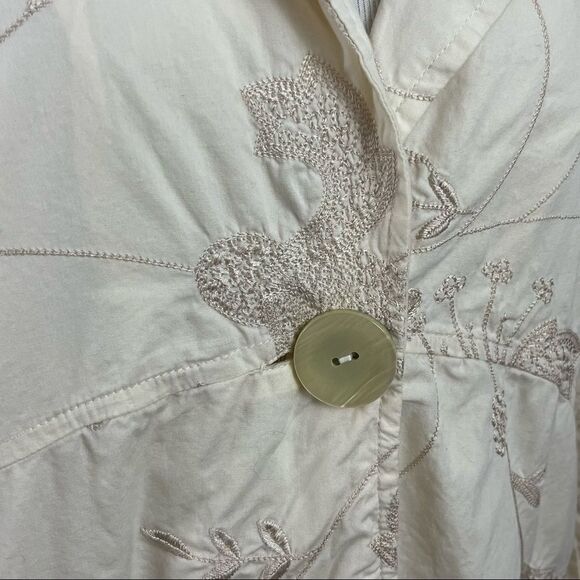 J. Jill Cream Cotton Floral Embroidered Longline Jacket M - Picture 4 of 6